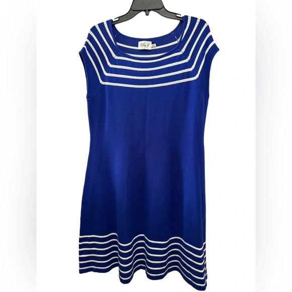 Eliza J Fit And Flare Knit Dress Royal Blue White Striped Size XL Nautical - Picture 1 of 4